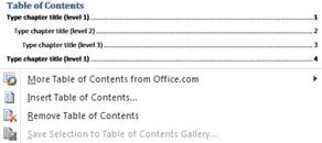 previewing the table of contents